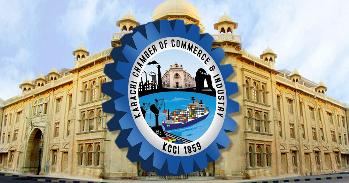 Karachi Chamber of Commerce and Industry logo on the building facade.